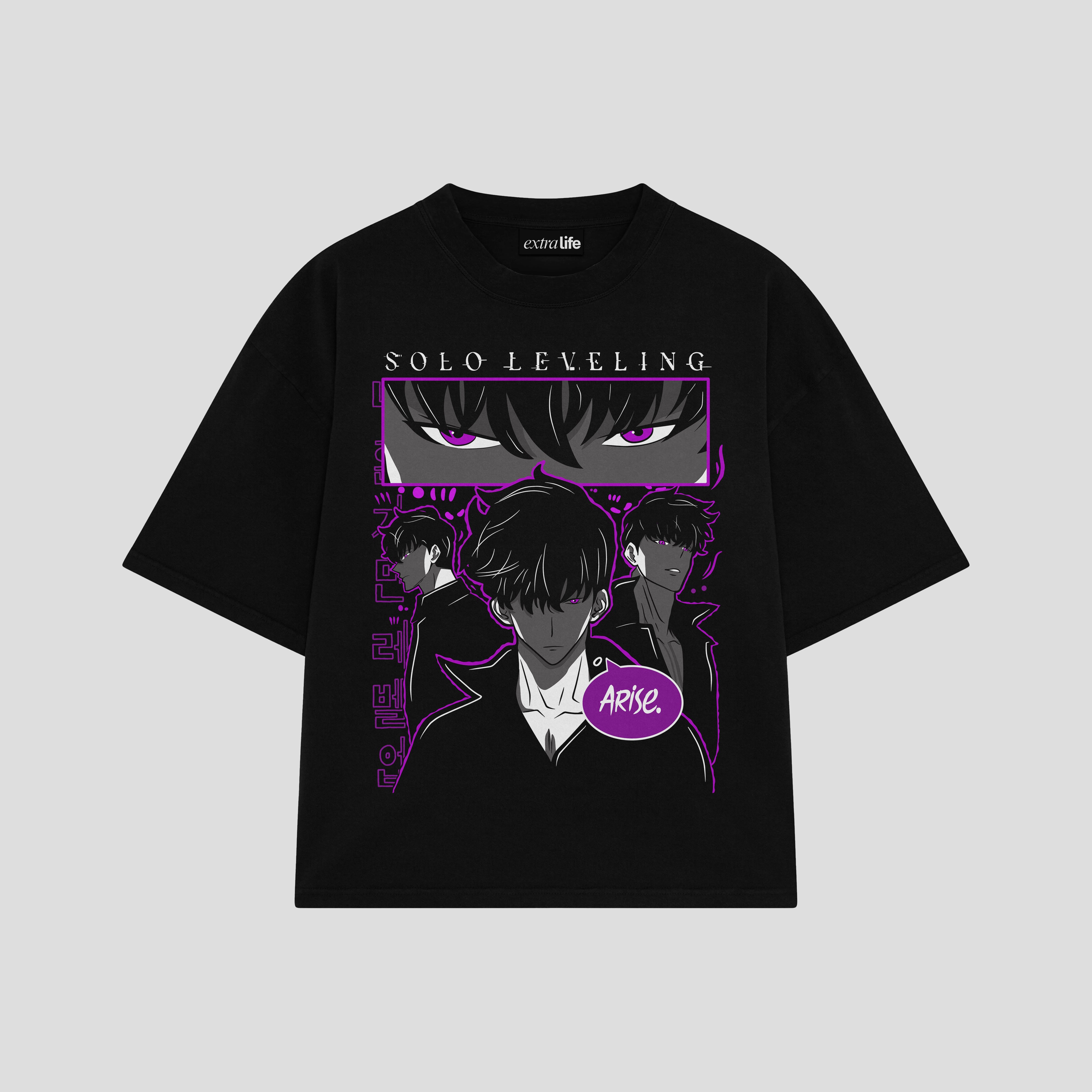 Playera streetwear premium de anime y gaming ExtraLife MX, corte boxy oversized drop shoulder heavyweight en color Deep Black y Off-White, moda urbana mexicana de culto.