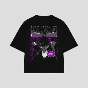 Playera streetwear premium de anime y gaming ExtraLife MX, corte boxy oversized drop shoulder heavyweight en color Deep Black y Off-White, moda urbana mexicana de culto.
