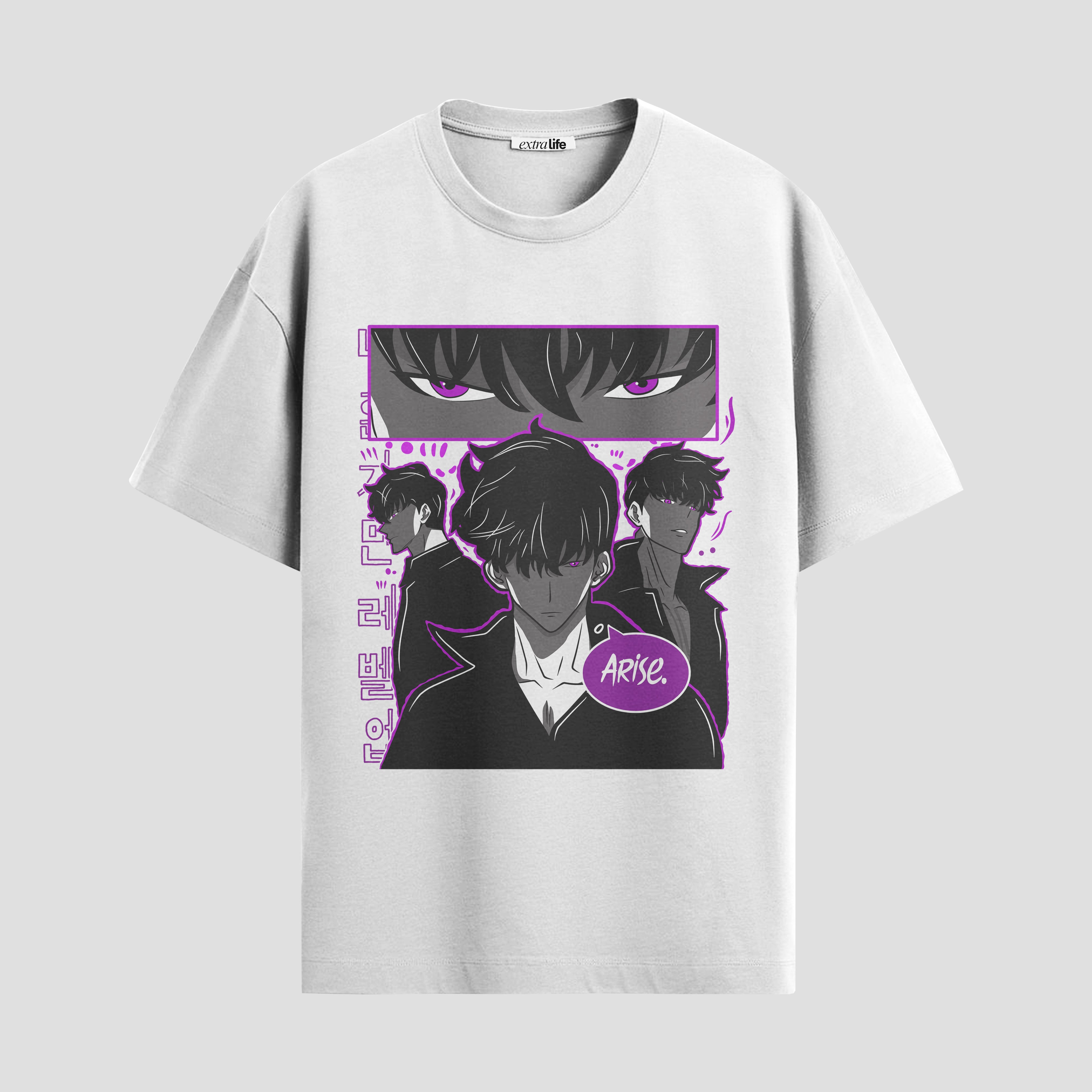 Playera urbana de anime y gaming ExtraLife MX, corte Standard Fit unisex ligero y transpirable en color Deep Black y Pure White, ropa de uso diario para gym y casual.