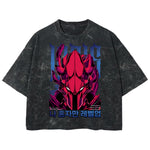 Playera streetwear premium de anime y gaming ExtraLife MX, corte boxy deluxe mineral wash heavyweight en color Acid Wash, moda urbana mexicana de culto.