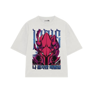 Playera streetwear premium de anime y gaming ExtraLife MX, corte boxy oversized drop shoulder heavyweight en color Deep Black y Off-White, moda urbana mexicana de culto.