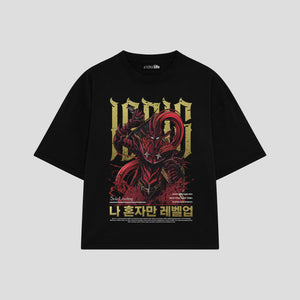Playera streetwear premium de anime y gaming ExtraLife MX, corte boxy oversized drop shoulder heavyweight en color Deep Black y Off-White, moda urbana mexicana de culto.