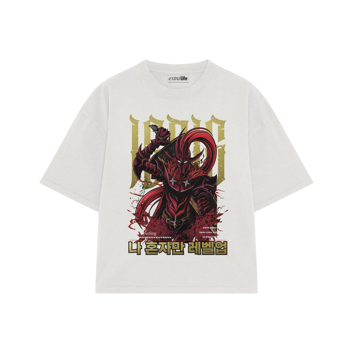 Playera streetwear premium de anime y gaming ExtraLife MX, corte oversized drop shoulder ligero y fresco en color Deep Black y Off-White, moda urbana mexicana de culto.