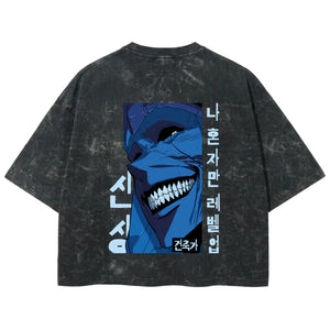 Playera streetwear premium de anime y gaming ExtraLife MX, corte boxy deluxe mineral wash heavyweight en color Acid Wash, moda urbana mexicana de culto.