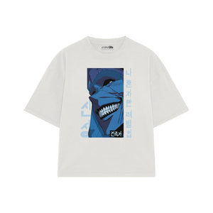 Playera streetwear premium de anime y gaming ExtraLife MX, corte boxy oversized drop shoulder heavyweight en color Deep Black y Off-White, moda urbana mexicana de culto.