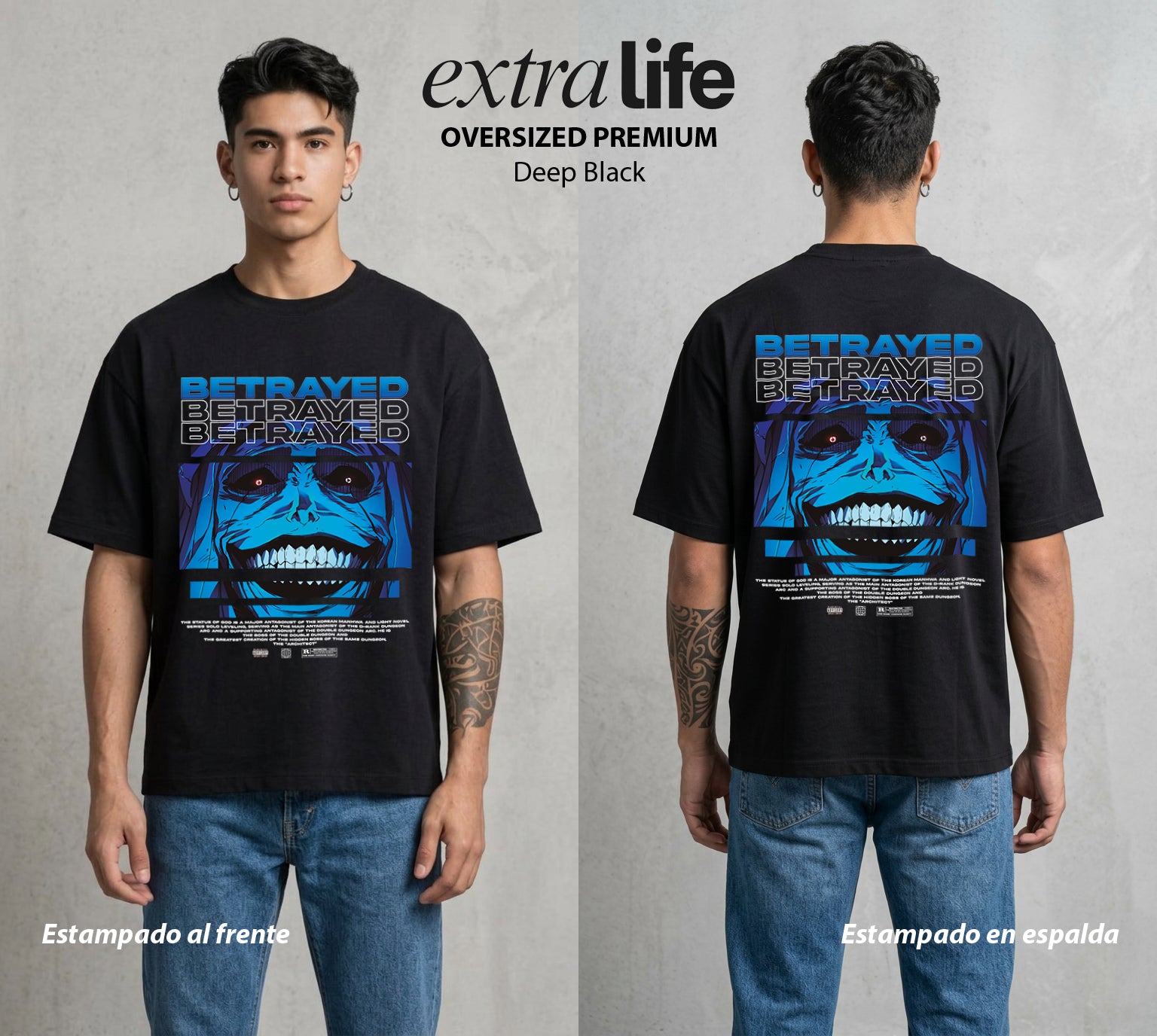 El Cazador Solitario | El Dios del Nivel #04047 - Playera Oversized Premium | Deep Black - Foto en modelo