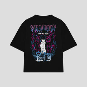 Playera streetwear premium de anime y gaming ExtraLife MX, corte boxy oversized drop shoulder heavyweight en color Deep Black y Off-White, moda urbana mexicana de culto.
