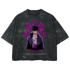 Playera streetwear premium de anime y gaming ExtraLife MX, corte boxy deluxe mineral wash heavyweight en color Acid Wash, moda urbana mexicana de culto.