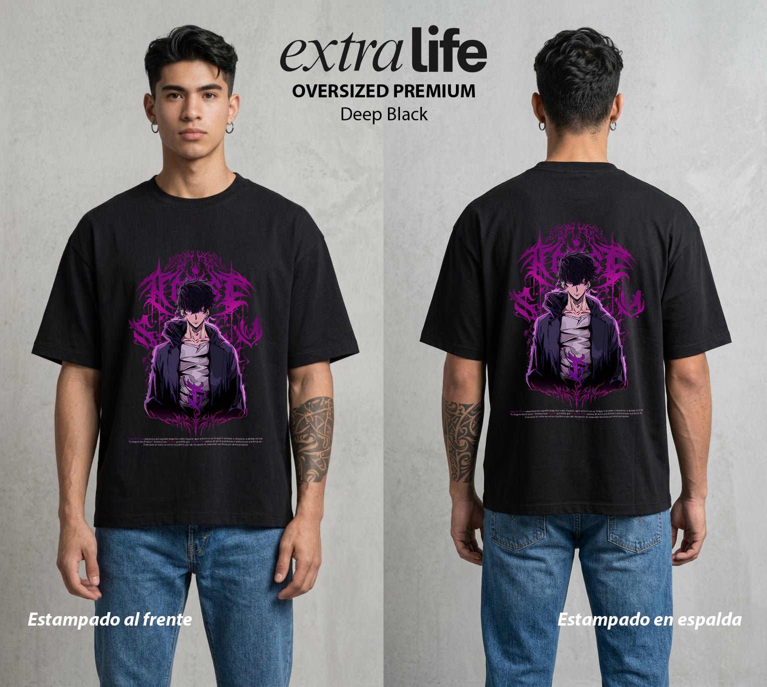 El Cazador Solitario | El Mas Debil al Mas Fuerte #04050 - Playera Oversized Premium | Deep Black - Foto en modelo