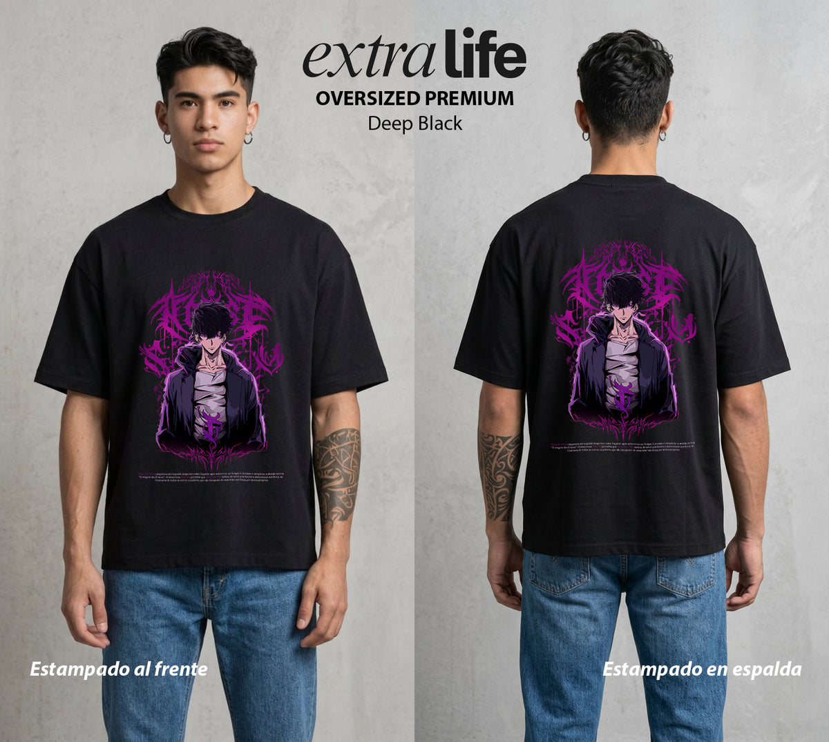 El Cazador Solitario | El Mas Debil al Mas Fuerte #04050 - Playera Oversized Premium | Deep Black - Foto en modelo
