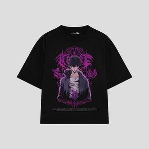 Playera streetwear premium de anime y gaming ExtraLife MX, corte oversized drop shoulder ligero y fresco en color Deep Black y Off-White, moda urbana mexicana de culto.