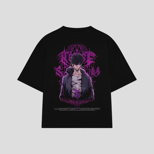 Playera streetwear premium de anime y gaming ExtraLife MX, corte oversized drop shoulder ligero y fresco en color Deep Black y Off-White, moda urbana mexicana de culto.
