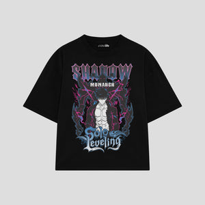 Playera streetwear premium de anime y gaming ExtraLife MX, corte boxy oversized drop shoulder heavyweight en color Deep Black y Off-White, moda urbana mexicana de culto.