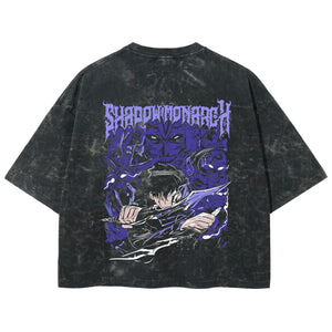 Playera streetwear premium de anime y gaming ExtraLife MX, corte boxy deluxe mineral wash heavyweight en color Acid Wash, moda urbana mexicana de culto.
