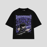 Playera streetwear premium de anime y gaming ExtraLife MX, corte boxy oversized drop shoulder heavyweight en color Deep Black y Off-White, moda urbana mexicana de culto.