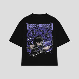 Playera streetwear premium de anime y gaming ExtraLife MX, corte boxy oversized drop shoulder heavyweight en color Deep Black y Off-White, moda urbana mexicana de culto.