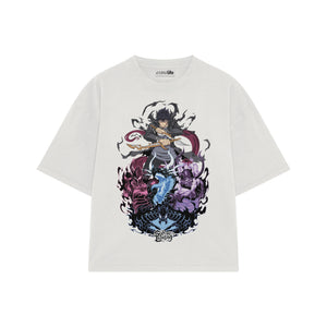 Playera streetwear premium de anime y gaming ExtraLife MX, corte boxy oversized drop shoulder heavyweight en color Deep Black y Off-White, moda urbana mexicana de culto.