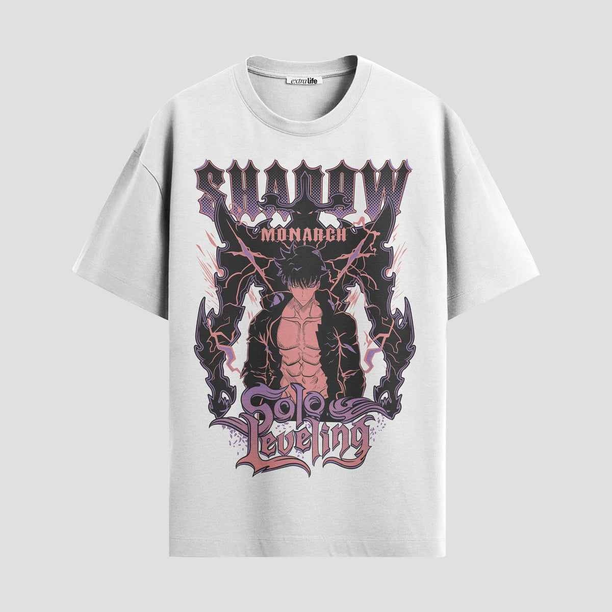 Playera urbana de anime y gaming ExtraLife MX, corte Classic Premium unisex ligero y transpirable en color Deep Black y Pure White, ropa de uso diario para gym y casual.