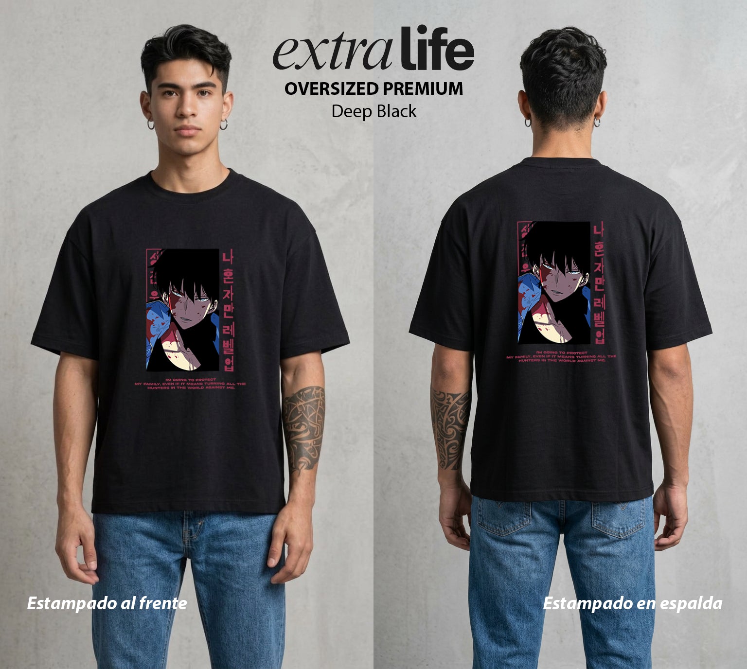 El Cazador Solitario | El Monarca de las Sombras #04064 - Playera Oversized Premium | Deep Black - Foto en modelo