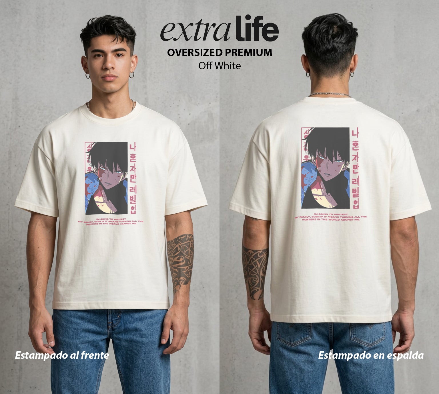El Cazador Solitario | El Monarca de las Sombras #04064 - Playera Oversized Premium | Off White - Foto en modelo