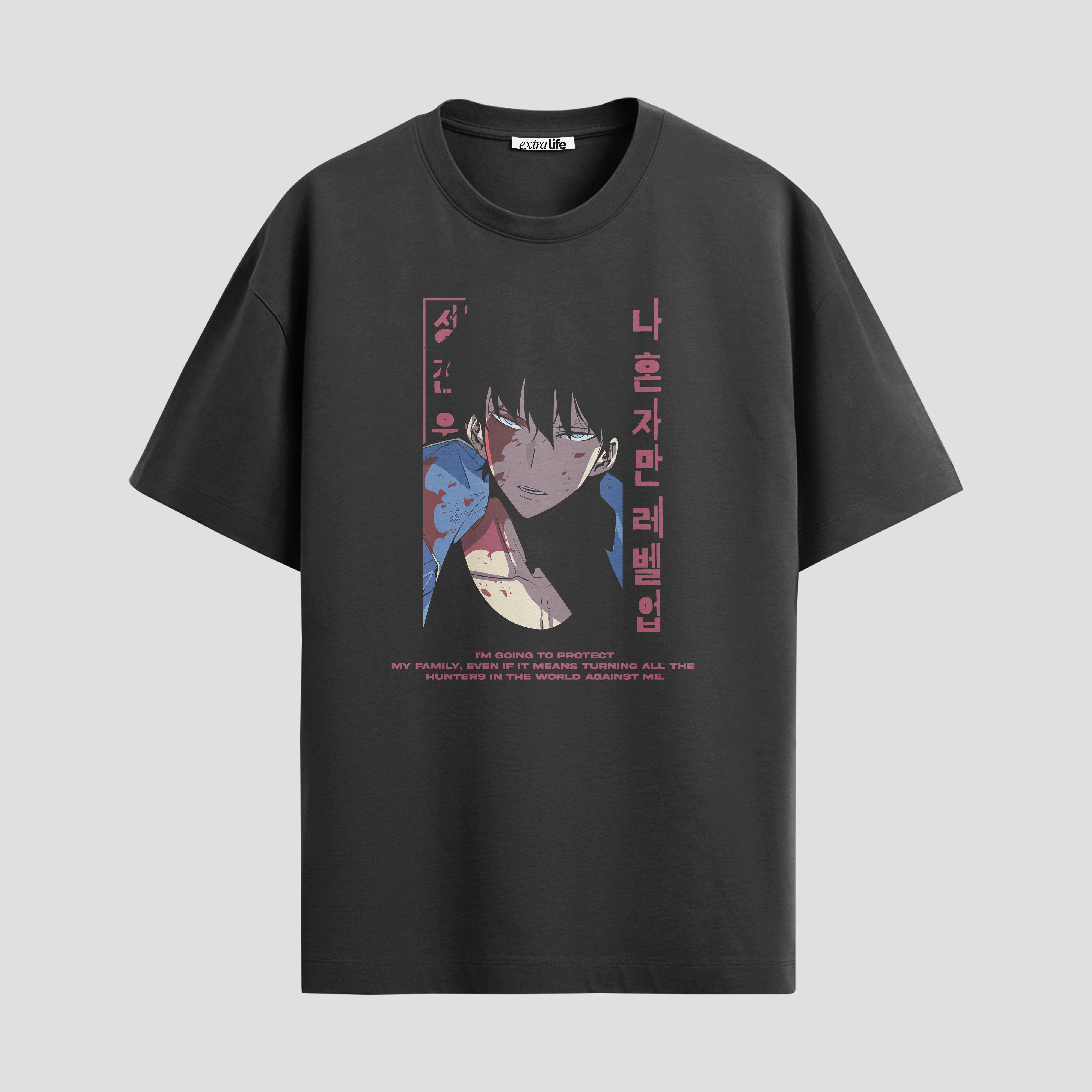 Playera urbana de anime y gaming ExtraLife MX, corte Standard Fit unisex ligero y transpirable en color Deep Black y Pure White, ropa de uso diario para gym y casual.