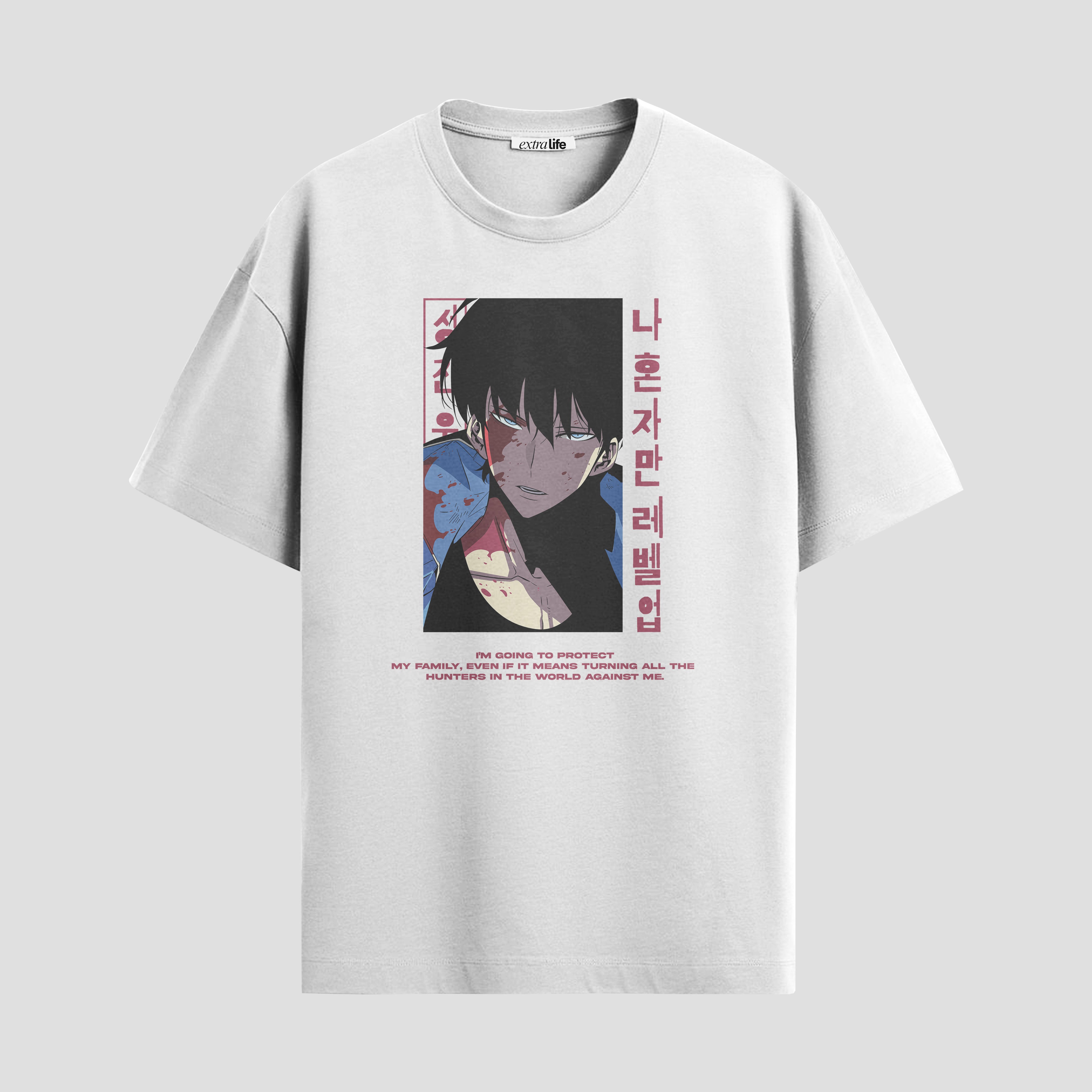 Playera urbana de anime y gaming ExtraLife MX, corte Standard Fit unisex ligero y transpirable en color Deep Black y Pure White, ropa de uso diario para gym y casual.