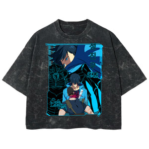 Playera streetwear premium de anime y gaming ExtraLife MX, corte boxy deluxe mineral wash heavyweight en color Acid Wash, moda urbana mexicana de culto.