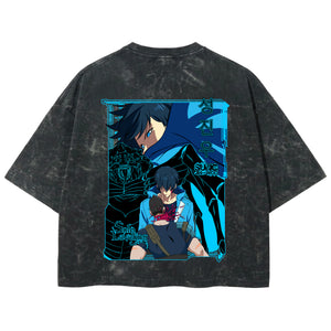 Playera streetwear premium de anime y gaming ExtraLife MX, corte boxy deluxe mineral wash heavyweight en color Acid Wash, moda urbana mexicana de culto.