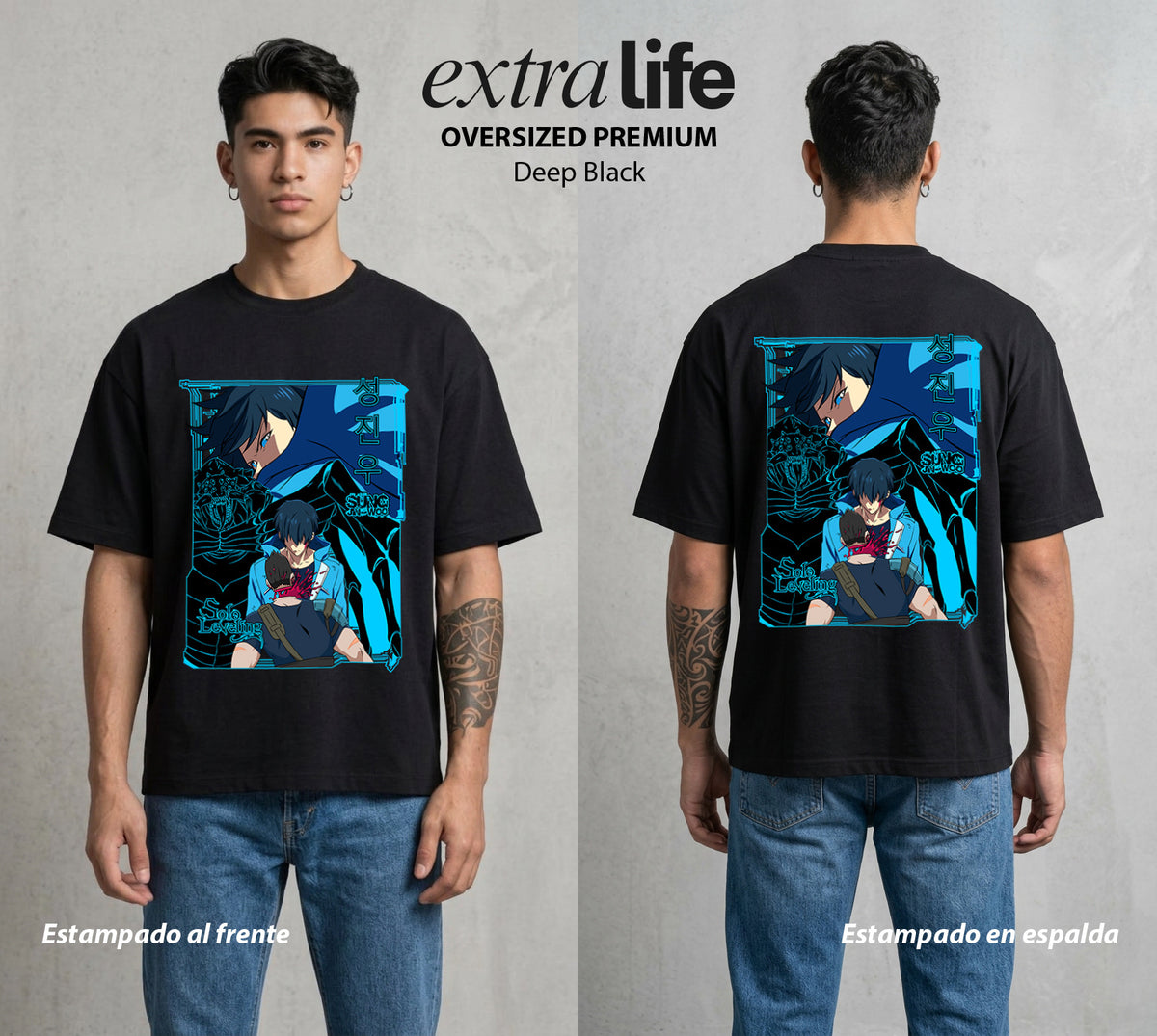 El Cazador Solitario | El Ascenso del Solitario #04066 - Playera Oversized Premium | Deep Black - Foto en modelo