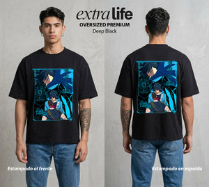 El Cazador Solitario | El Ascenso del Solitario #04066 - Playera Oversized Premium | Deep Black - Foto en modelo