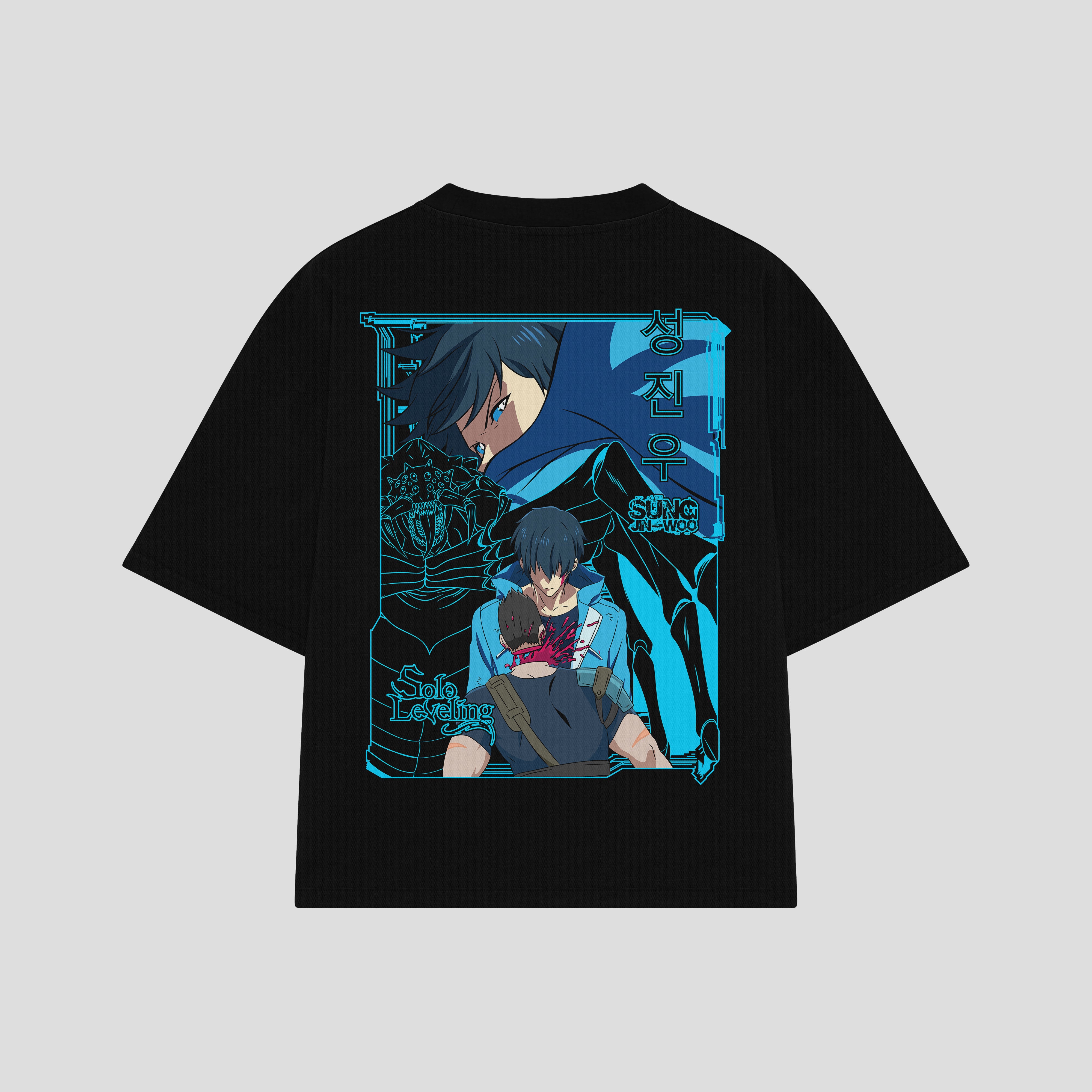 Playera streetwear premium de anime y gaming ExtraLife MX, corte boxy oversized drop shoulder heavyweight en color Deep Black y Off-White, moda urbana mexicana de culto.