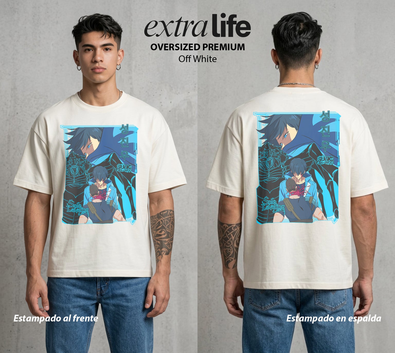 El Cazador Solitario | El Ascenso del Solitario #04066 - Playera Oversized Premium | Off White - Foto en modelo