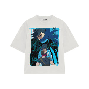 Playera streetwear premium de anime y gaming ExtraLife MX, corte boxy oversized drop shoulder heavyweight en color Deep Black y Off-White, moda urbana mexicana de culto.