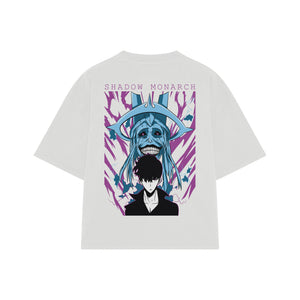 Playera streetwear premium de anime y gaming ExtraLife MX, corte boxy oversized drop shoulder heavyweight en color Deep Black y Off-White, moda urbana mexicana de culto.
