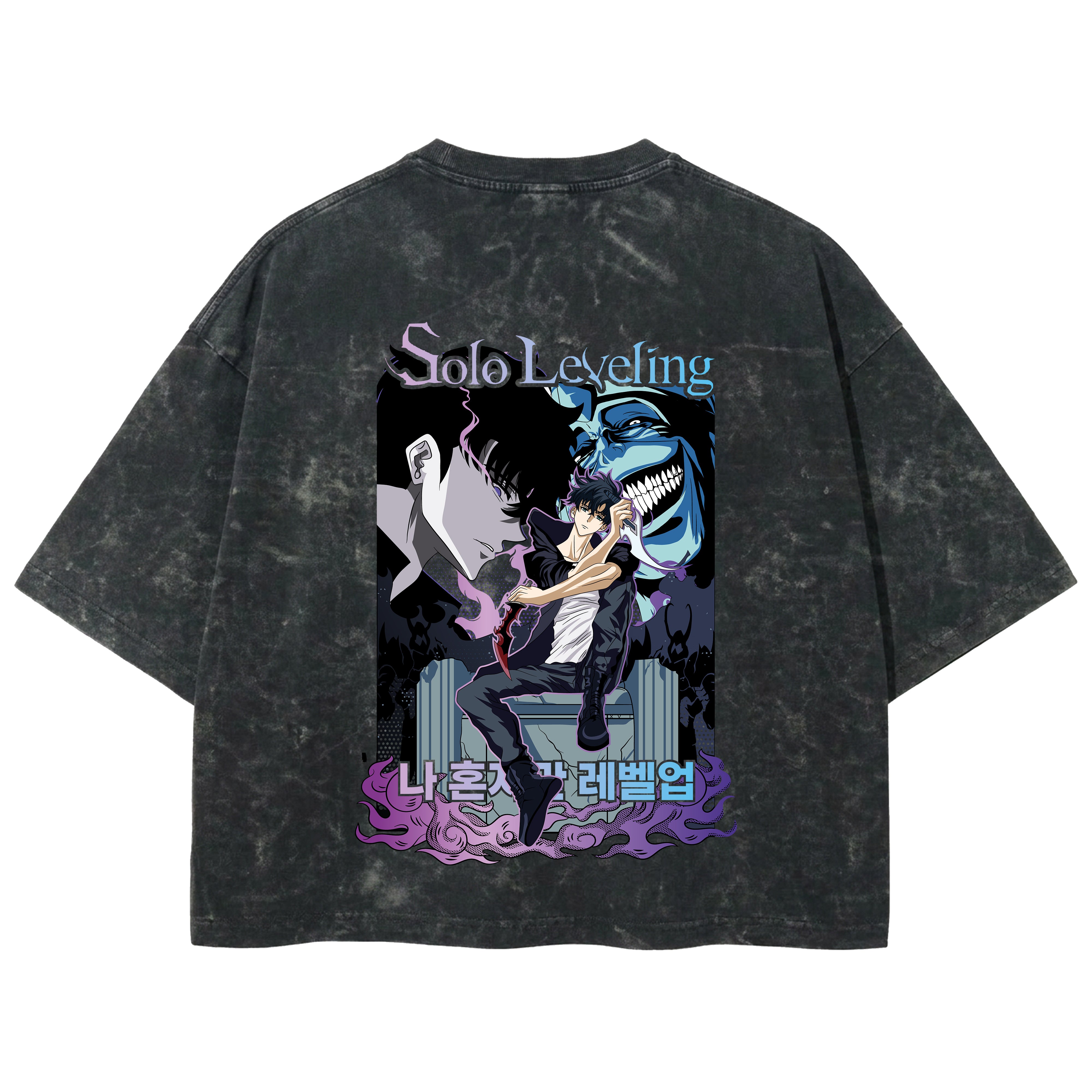 Playera streetwear premium de anime y gaming ExtraLife MX, corte boxy deluxe mineral wash heavyweight en color Acid Wash, moda urbana mexicana de culto.