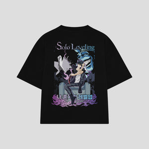 Playera streetwear premium de anime y gaming ExtraLife MX, corte boxy oversized drop shoulder heavyweight en color Deep Black y Off-White, moda urbana mexicana de culto.