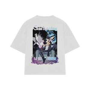 Playera streetwear premium de anime y gaming ExtraLife MX, corte boxy oversized drop shoulder heavyweight en color Deep Black y Off-White, moda urbana mexicana de culto.