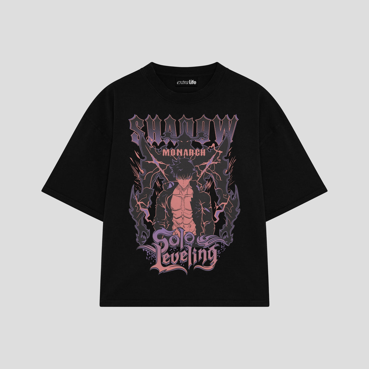Playera streetwear premium de anime y gaming ExtraLife MX, corte oversized drop shoulder ligero y fresco en color Deep Black y Off-White, moda urbana mexicana de culto.