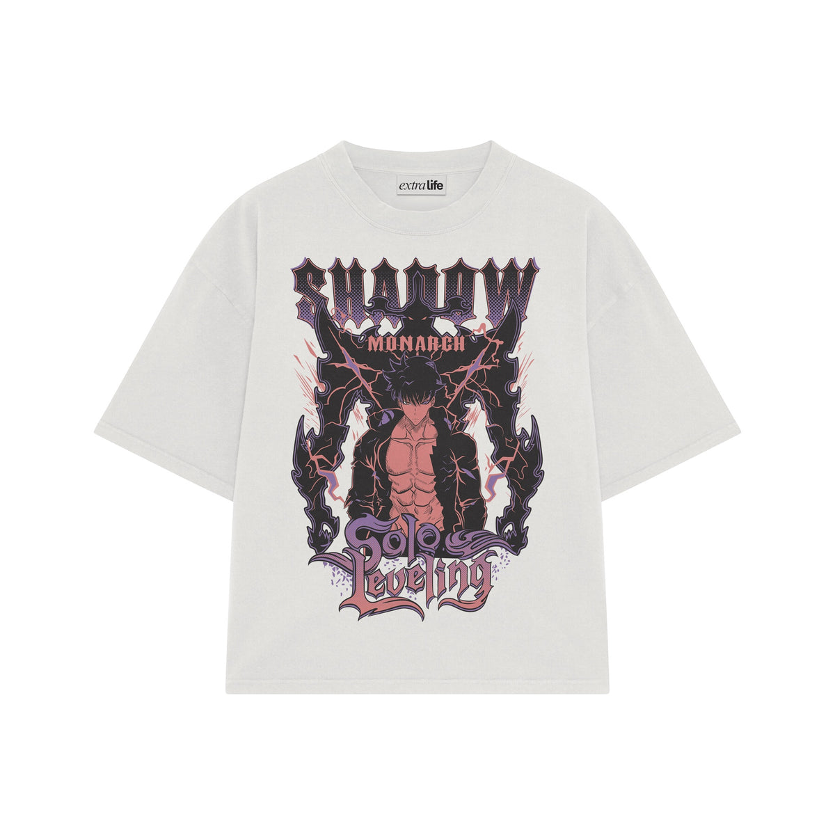 Playera streetwear premium de anime y gaming ExtraLife MX, corte oversized drop shoulder ligero y fresco en color Deep Black y Off-White, moda urbana mexicana de culto.