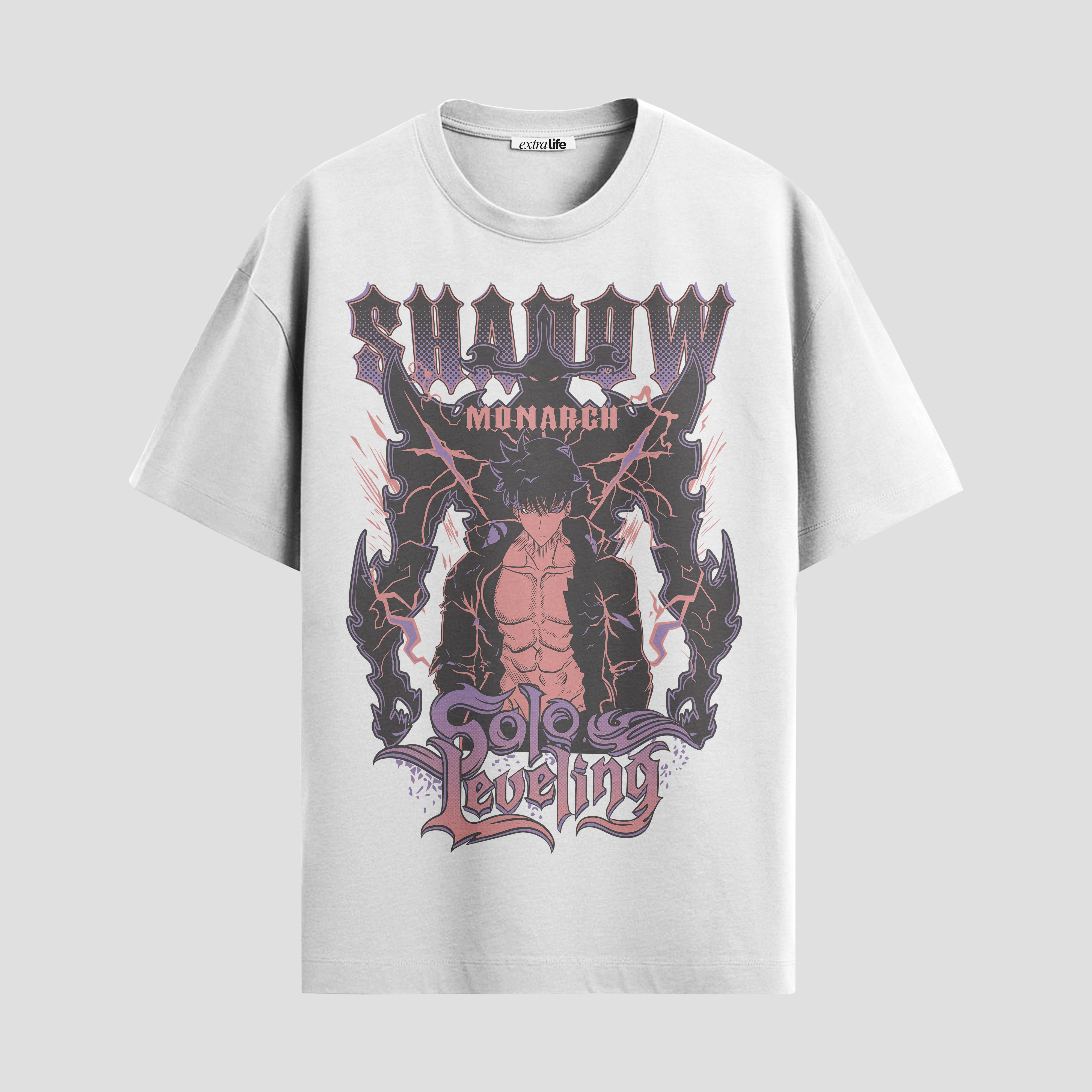 Playera urbana de anime y gaming ExtraLife MX, corte Standard Fit unisex ligero y transpirable en color Deep Black y Pure White, ropa de uso diario para gym y casual.