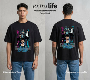 El Cazador Solitario | El Ascenso del Bien #04072 - Playera Oversized Premium | Deep Black - Foto en modelo