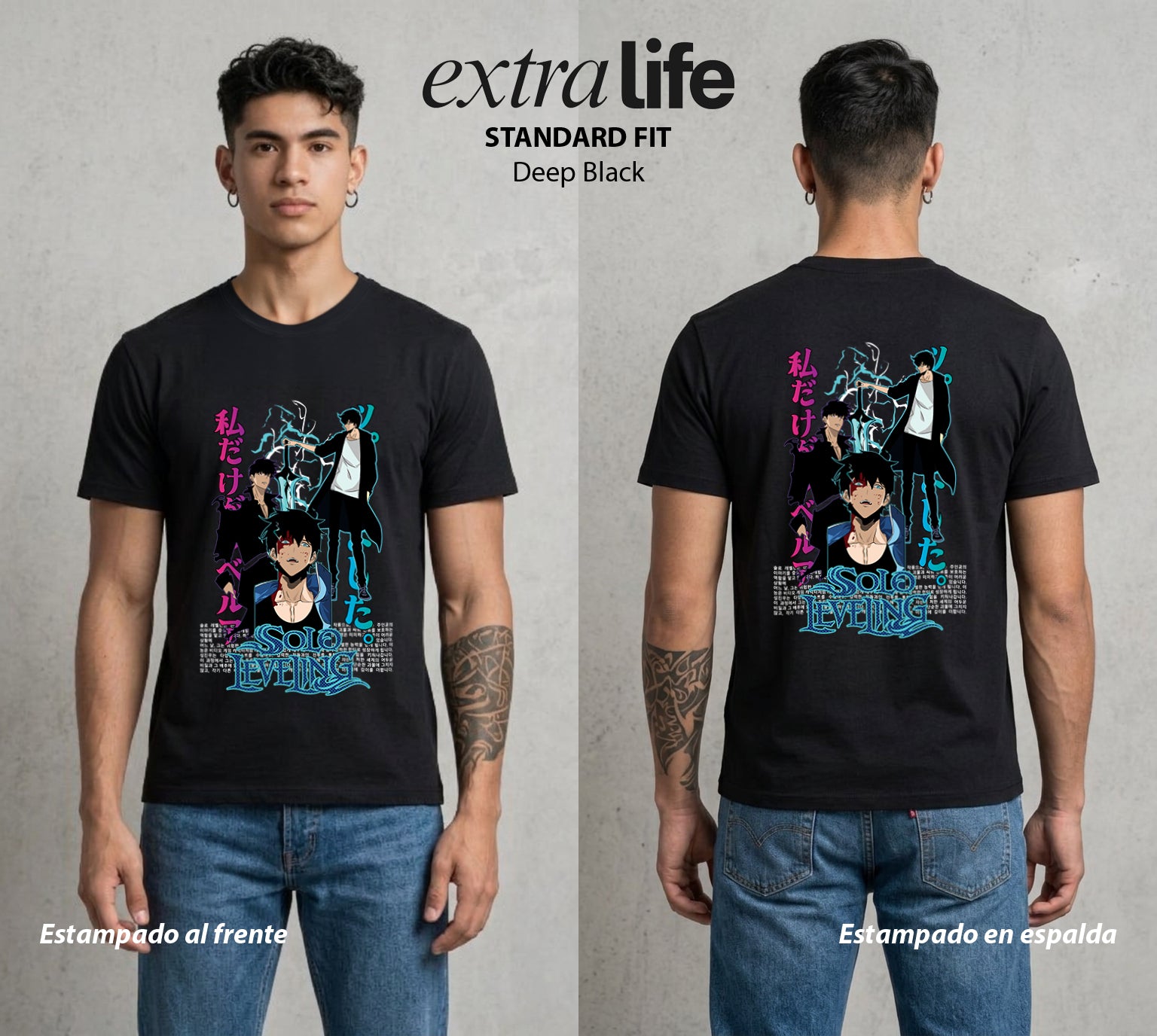 El Cazador Solitario | El Ascenso del Bien #04072 - Playera Standard Fit | Deep Black - Foto en modelo