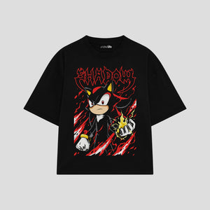 Playera streetwear premium de anime y gaming ExtraLife MX, corte boxy oversized drop shoulder heavyweight en color Deep Black y Off-White, moda urbana mexicana de culto.