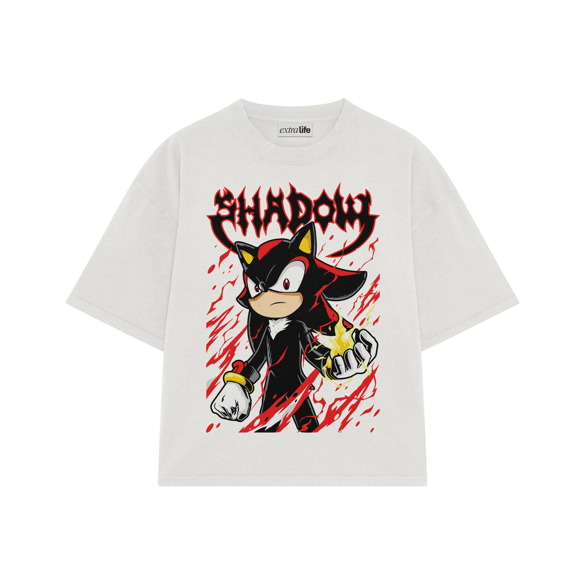Playera streetwear premium de anime y gaming ExtraLife MX, corte oversized drop shoulder ligero y fresco en color Deep Black y Off-White, moda urbana mexicana de culto.