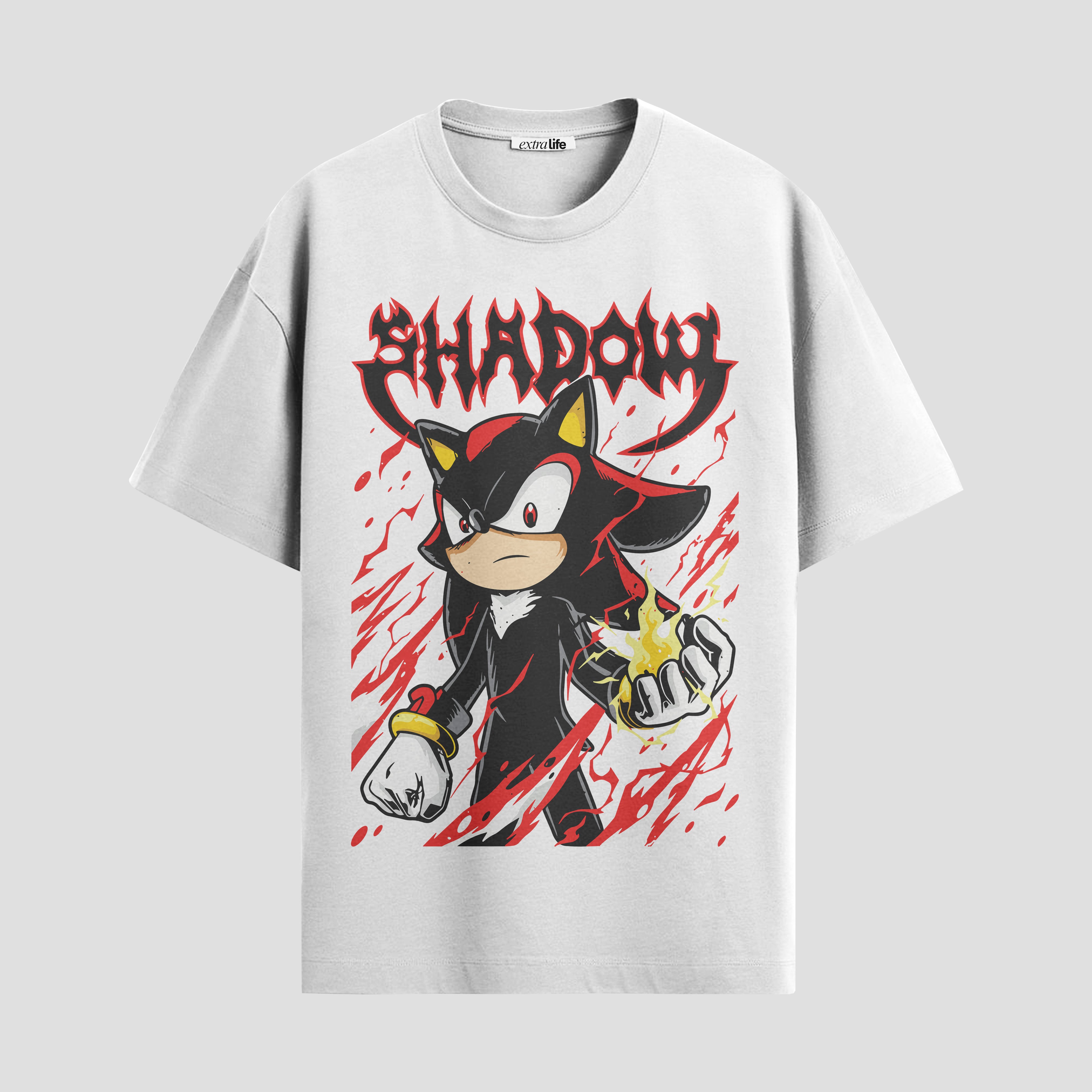 Playera urbana de anime y gaming ExtraLife MX, corte Standard Fit unisex ligero y transpirable en color Deep Black y Pure White, ropa de uso diario para gym y casual.