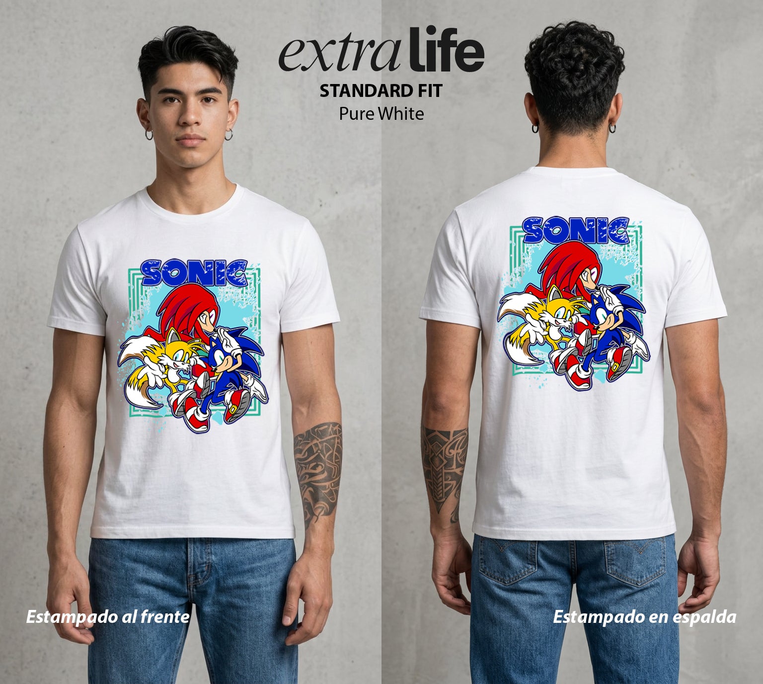La Velocidad del Erizo | El Trio de la Velocidad #04076 - Playera Standard Fit | Pure White - Foto en modelo