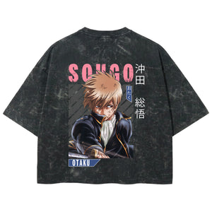 Playera streetwear premium de anime y gaming ExtraLife MX, corte boxy deluxe mineral wash heavyweight en color Acid Wash, moda urbana mexicana de culto.