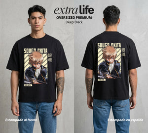 El Samurai sin Trabajo | El Primer Escuadron #04082 - Playera Oversized Premium | Deep Black - Foto en modelo