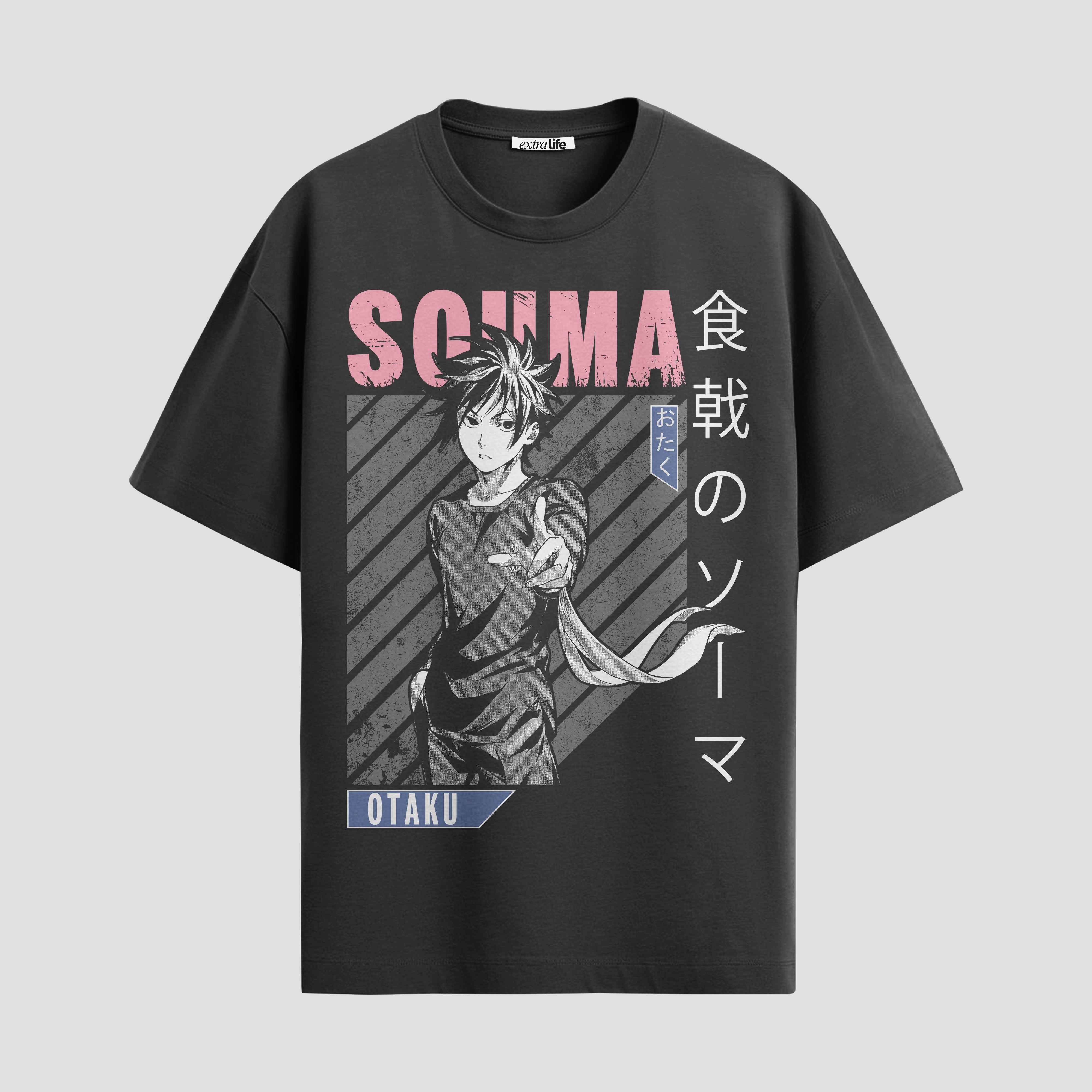 Playera urbana de anime y gaming ExtraLife MX, corte Standard Fit unisex ligero y transpirable en color Deep Black y Pure White, ropa de uso diario para gym y casual.