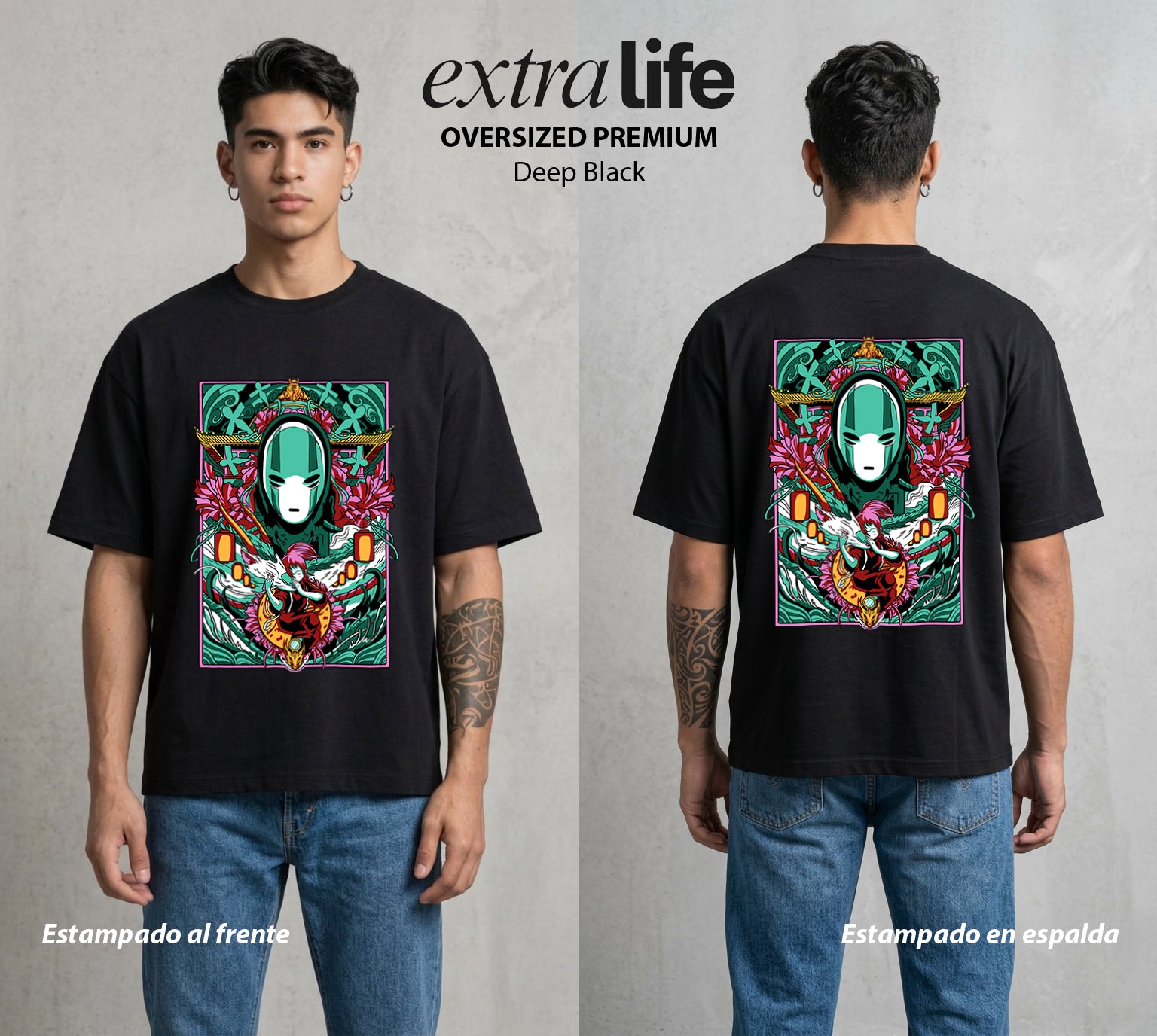 El Estudio del Viento | El Viaje del Bien #04102 - Playera Oversized Premium | Deep Black - Foto en modelo